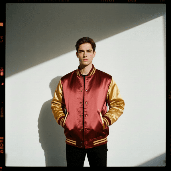 custom maroon and gold varsity jacket